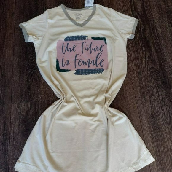 Night Shirt Large The Future is Female Cotton V-neckline Color Cream & Gray PBK - Picture 6 of 7